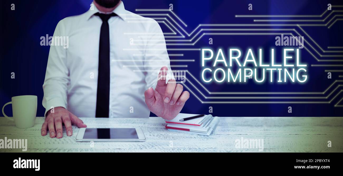 Schild mit Anzeige von Parallel Computing. Konzept bedeutet gleichzeitige Berechnung mittels Software und Hardware Stockfoto