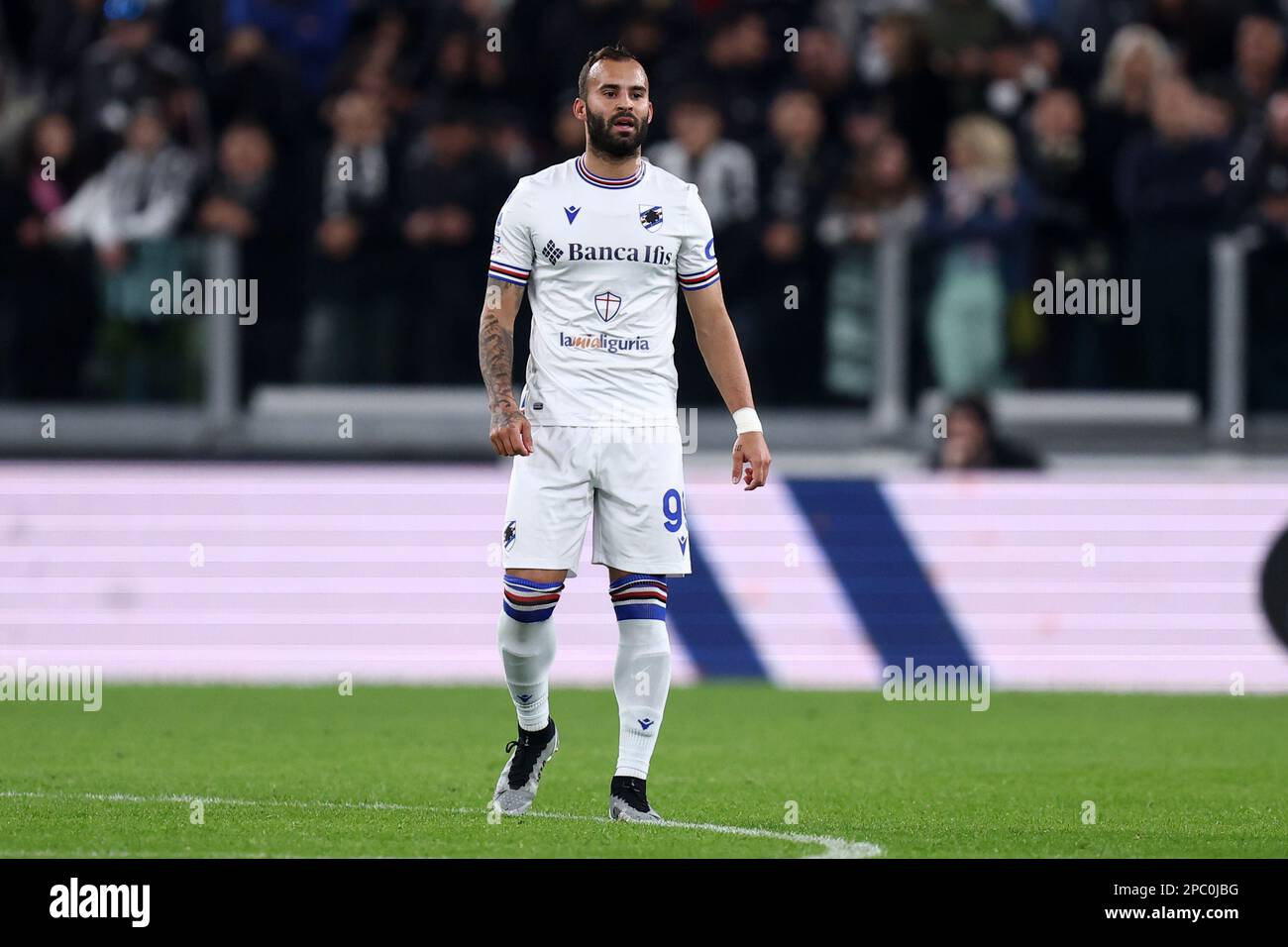 Turin, Italien. 12. März 2023. Turin, Italien, 12. März 2023, Jese Rodriguez Ruiz von der UC Sampdoria schaut während des Spiels der Serie A zwischen dem FC Juventus und der UC Sampdoria im Allianz-Stadion am 12. März 2023 in Turin, Italien zu. Kredit: Marco Canoniero/Alamy Live News Stockfoto