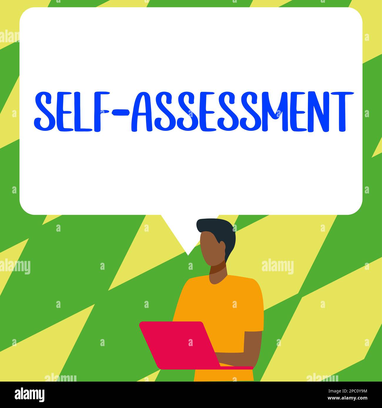 Unterschreiben Sie mit der Anzeige der Selbsteinschätzung. Konzept bedeutet Stolz und Selbstbewusstsein für sich selbst. Stockfoto