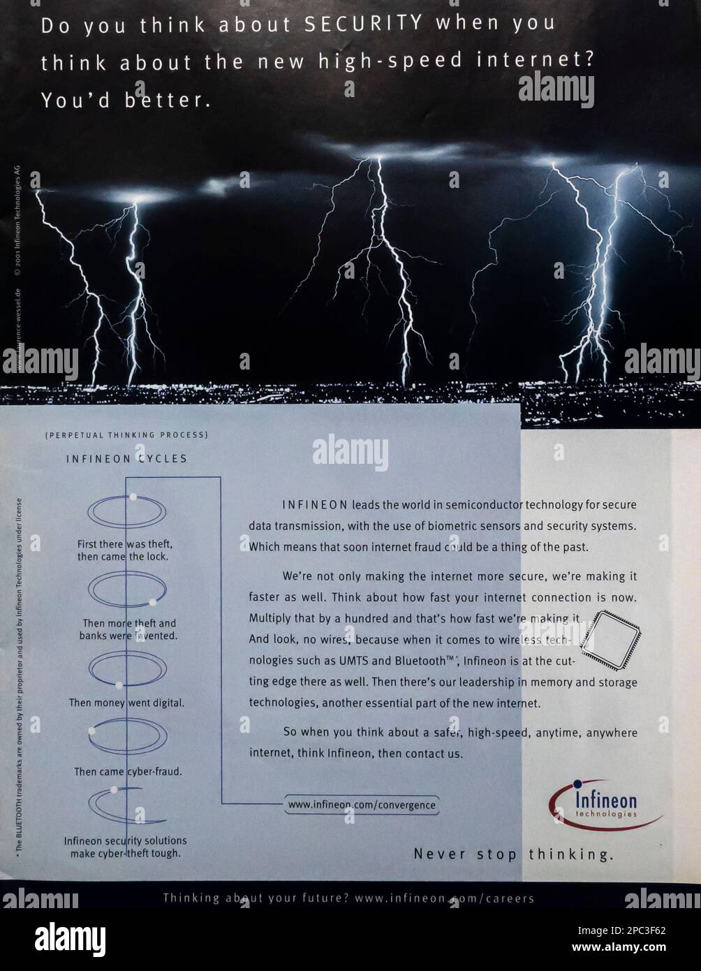 Infineon Technologies – Halbleitertechnologie für sichere Datenübertragung – Anzeige im TIME Magazine – Mai 2001 Stockfoto