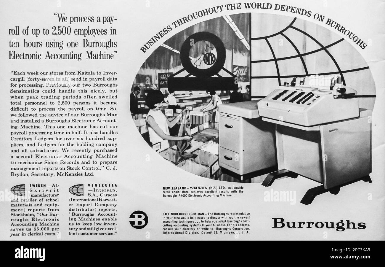 Burroughs F 4000 Accounting Electonic Machine Advert im Life Magazine 15. Juni 1964 Stockfoto