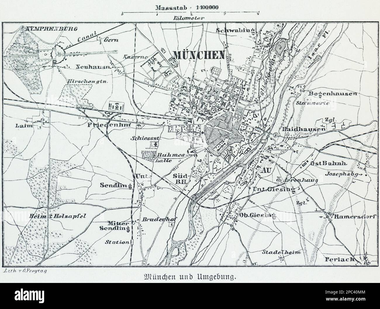 Stadtplan von München auf der Isar und Umgebung, München, Bayern, Süddeutschland, Mitteleuropa Stockfoto
