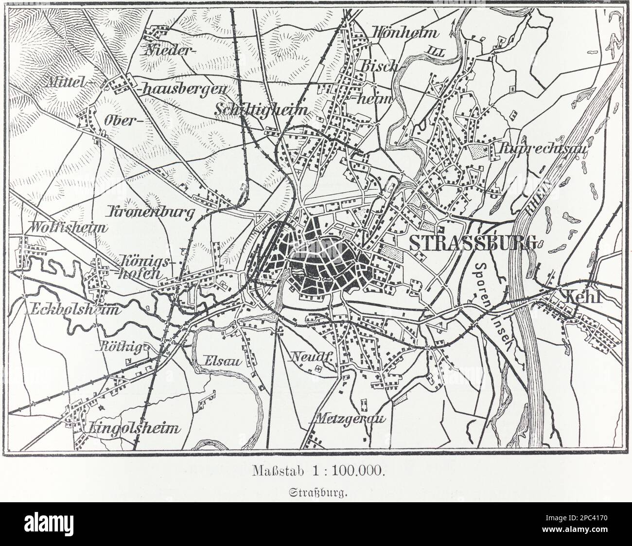 Stadtplan von Strassburg und Umgebung, Strassburg, Frankreich, Europa Stockfoto