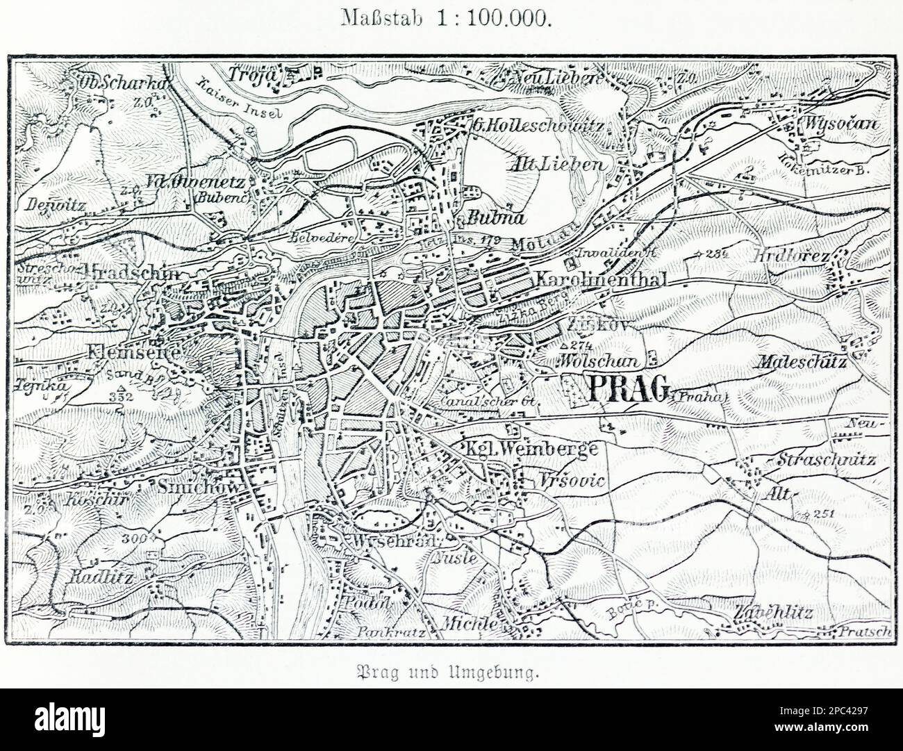 Stadtplan von Prag und Umgebung, Goldene Stadt Prag, Tschechische Republik, Osteuropa Stockfoto