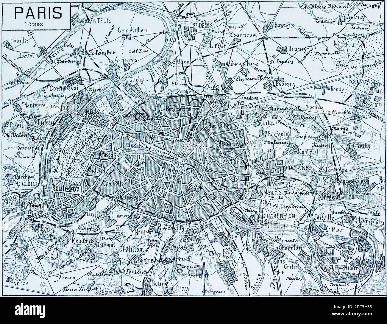 Stadtplan von Paris und Umgebung, Hauptstadt Paris an der seine, Frankreich, Südeuropa, Abbildung 1896 Stockfoto