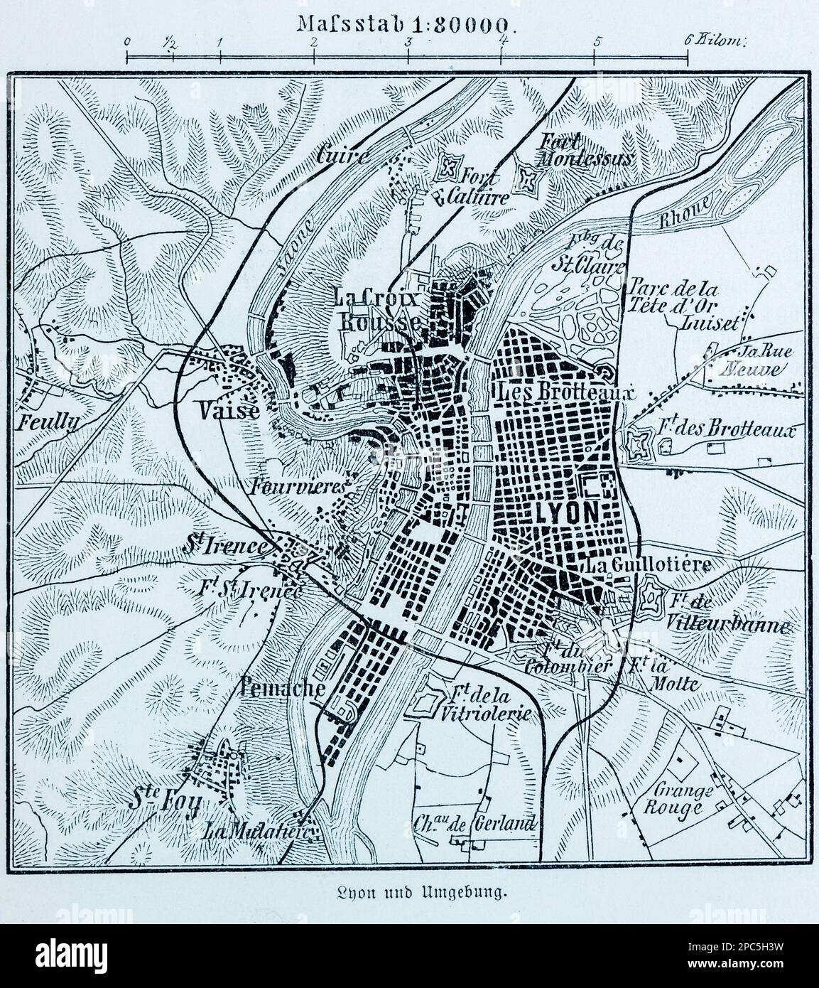 Stadtplan von Lyon und Umgebung, Lyon am Rhone, Frankreich, Südeuropa, Abbildung 1896 Stockfoto