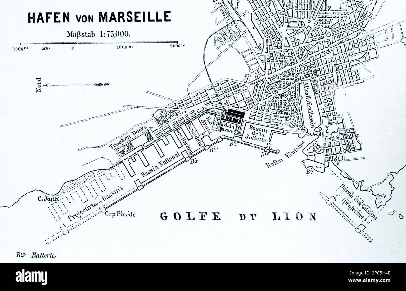 Stadtplan von Marseille und Umgebung, Hafen von Marseille am Mittelmeer, Frankreich, Südeuropa, Abbildung 1896 Stockfoto