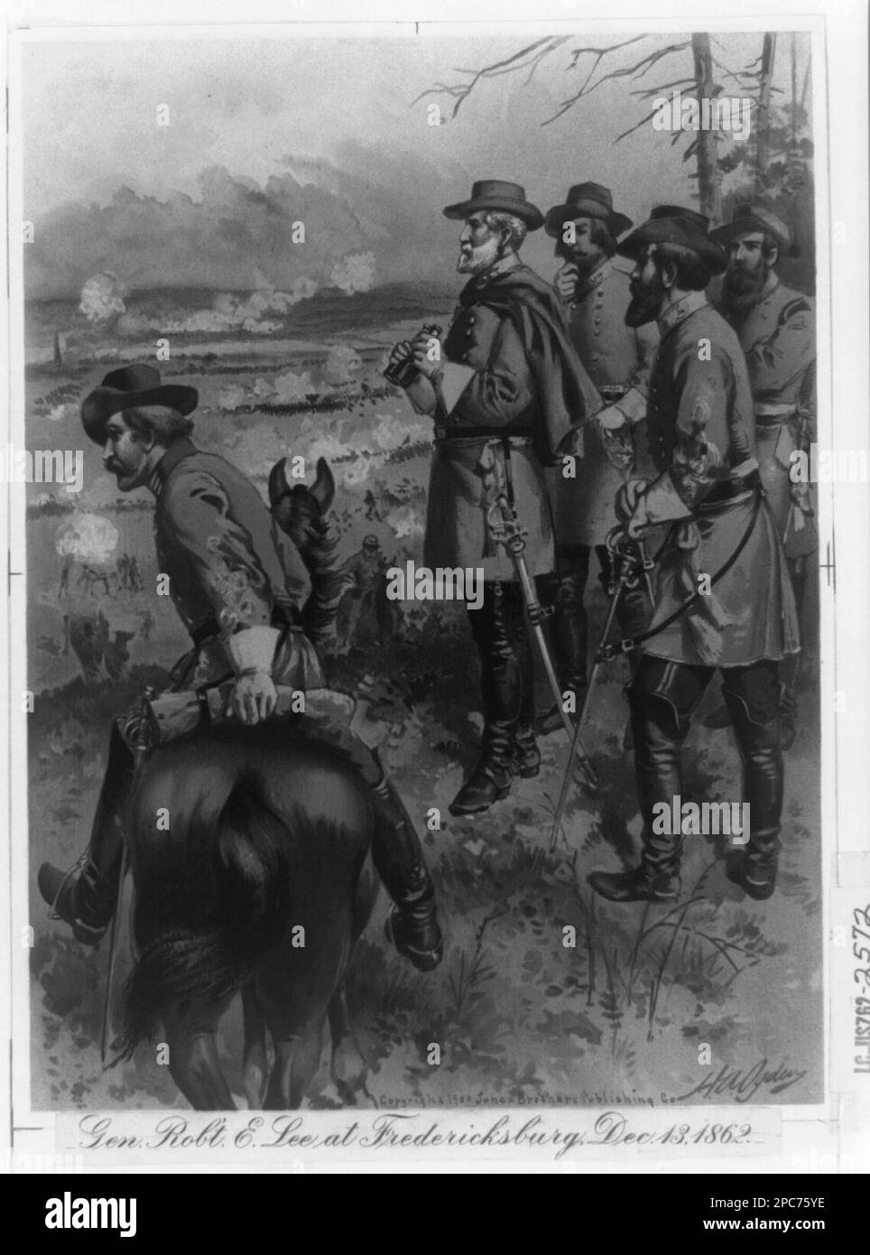 General Robt. E. Lee in Fredericksburg, 13. Dezember 1862 / H.A. Ogden. D4749 US-DOLLAR Copyright Office, Titel von Objekt, unterschrieben auf Stein unten rechts: H. A.. Odgen, unten mit Tinte eingraviert: Copyright 1900 von Jones Brothers Publishing Co, Urheberrechtsnummer in Tinte auf der Rückseite eingraviert, Datum der Urheberrechtseinlage auf der Rückseite eingeprägt, beinhaltet gedruckte Registrierungszeichen auf den Seiten und oben, ausgestellt: '150. Anniversary of the Civil war : Ulysses S. Grant und Robert E. Lee' in der National Portrait Gallery, Washington, D.C., 2014-2015. Lee, Robert E., (Robert Edward), 1807-1870, Militärdienst, Vereinigte Staaten, Hist Stockfoto