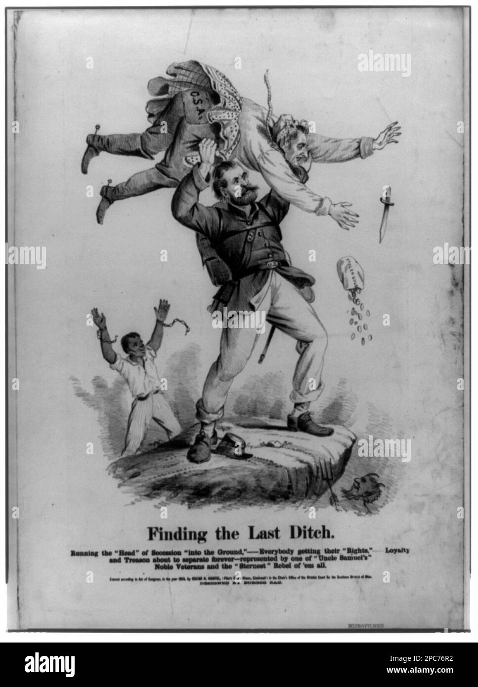 Den letzten Graben zu finden, den "Kopf" der Sezession "in den Boden zu treiben", alle ... Amerikanische Cartoon-Ablage-Serie. Davis, Jefferson, 1808-1889, Devil, 1860-1870, Usa, Geschichte, Bürgerkrieg, 1861-1865. Stockfoto
