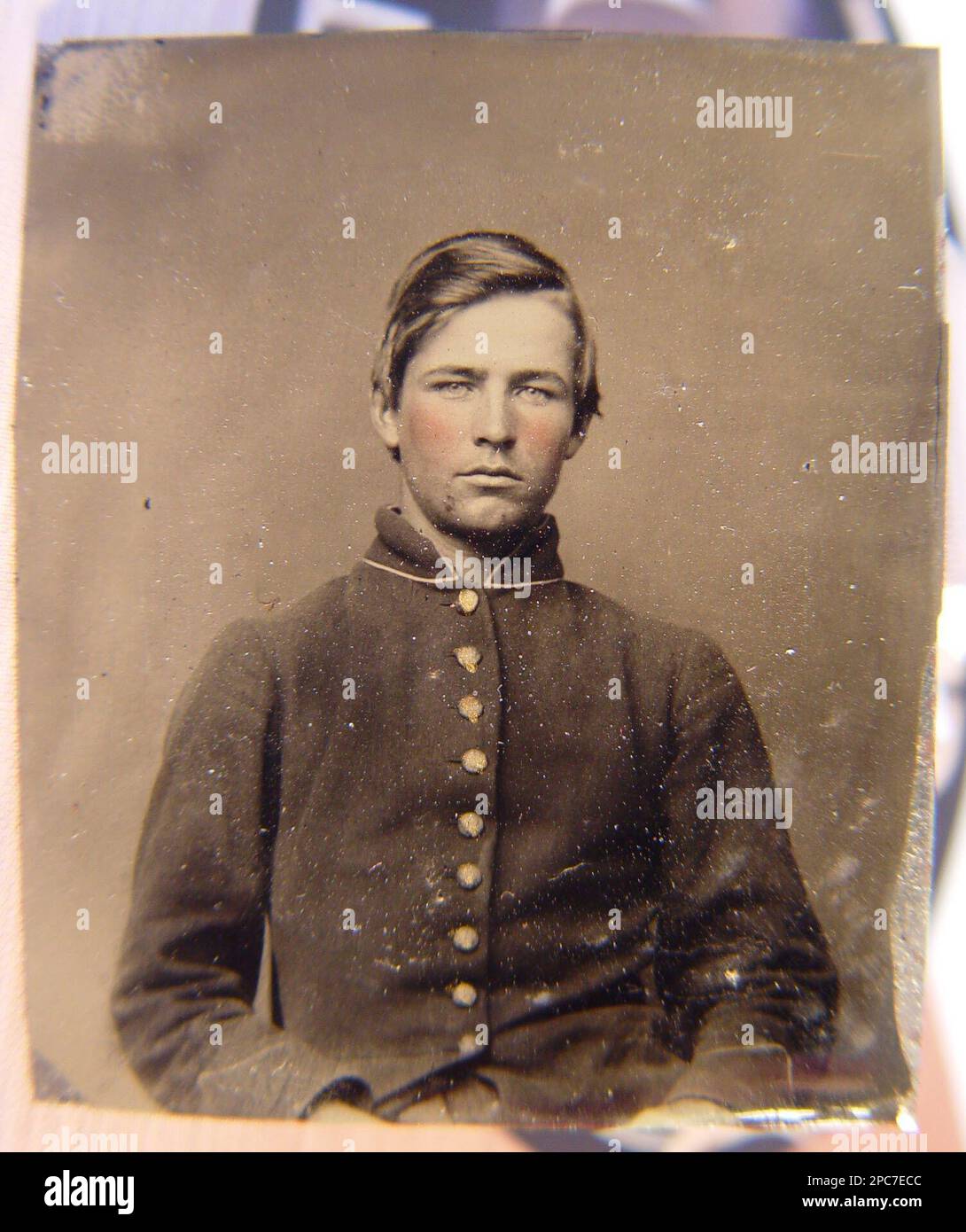 Nicht identifizierter Soldat in Unionsuniform. Usa, Armee, Volk, 1860-1870, Soldaten, Union, 1860-1870, Militäruniformen, Union, 1860-1870, USA, Geschichte, Bürgerkrieg, 1861-1865, Militärpersonal, Gewerkschaft. Stockfoto