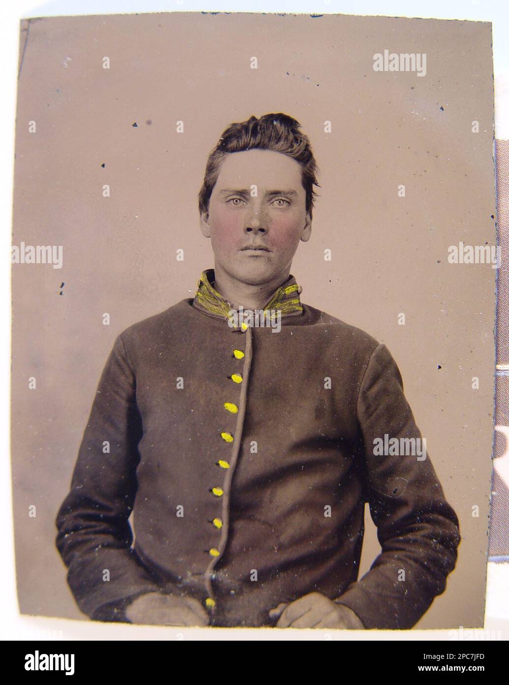 Nicht identifizierter Soldat in Unionsuniform. Usa, Armee, Volk, 1860-1870, Soldaten, Union, 1860-1870, Militäruniformen, Union, 1860-1870, USA, Geschichte, Bürgerkrieg, 1861-1865, Militärpersonal, Gewerkschaft. Stockfoto