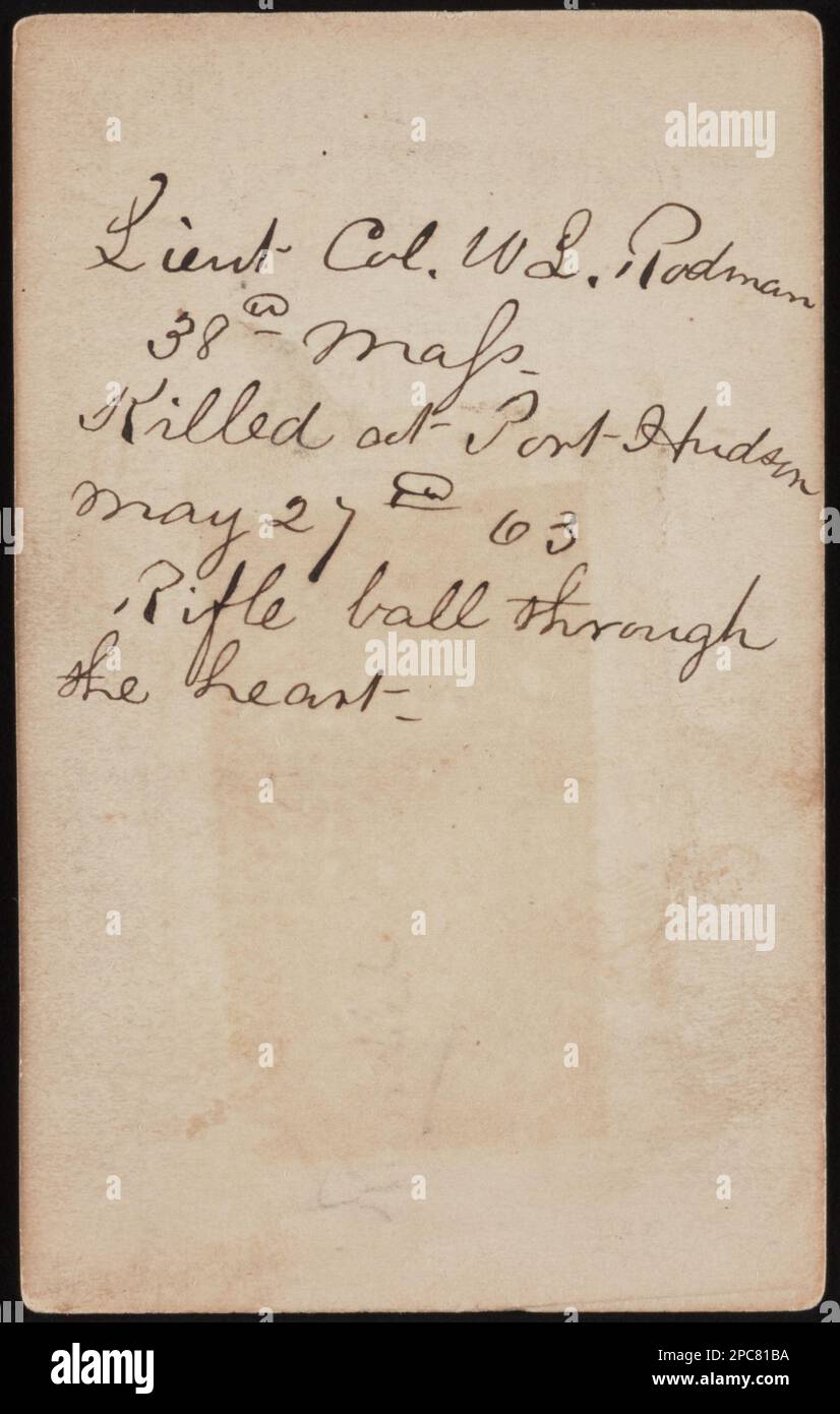 Lieutenant Colonel William Logan Rodman vom 38. Massachusetts Infanterie-Regiment in Uniform. Liljenquist Family Sammlung von Bürgerkriegsfotos, pp/liljpaper. Rodman, William Logan, 1823-1863, Usa, Armee, Massachusetts Infanterie Regiment, 38. (1862-1865), People, Soldiers, Union, 1860-1870, Militäruniformen, Union, 1860-1870, Vereinigte Staaten, Geschichte, Bürgerkrieg, 1861-1865, Militärpersonal, Union. Stockfoto