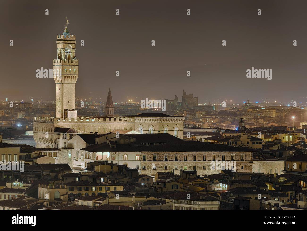 Palazzio Vecchio beleuchtet Florenz Italien Stockfoto