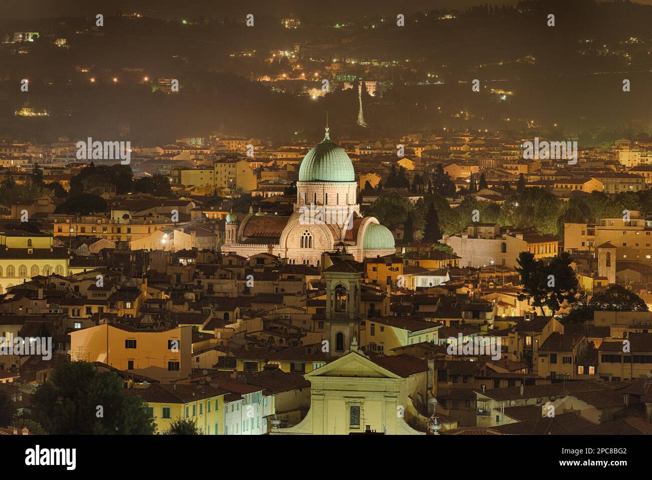 Die Synagoge beleuchtete Florenz Italien Stockfoto