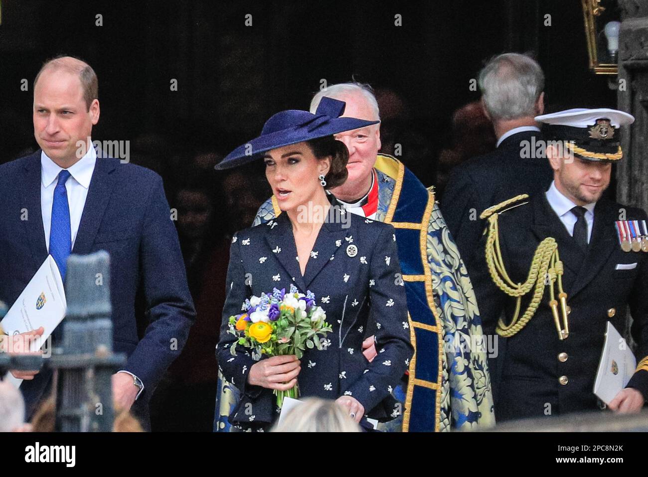 London, Großbritannien. 13. März 2023. William und Catherine, der Prinz und die Prinzessin von Wales. Politiker, Royals und Gäste kommen und gehen vom heutigen Commonwealth Service, der in Westminster Abbey im Zentrum Londons stattfindet. Stockfoto