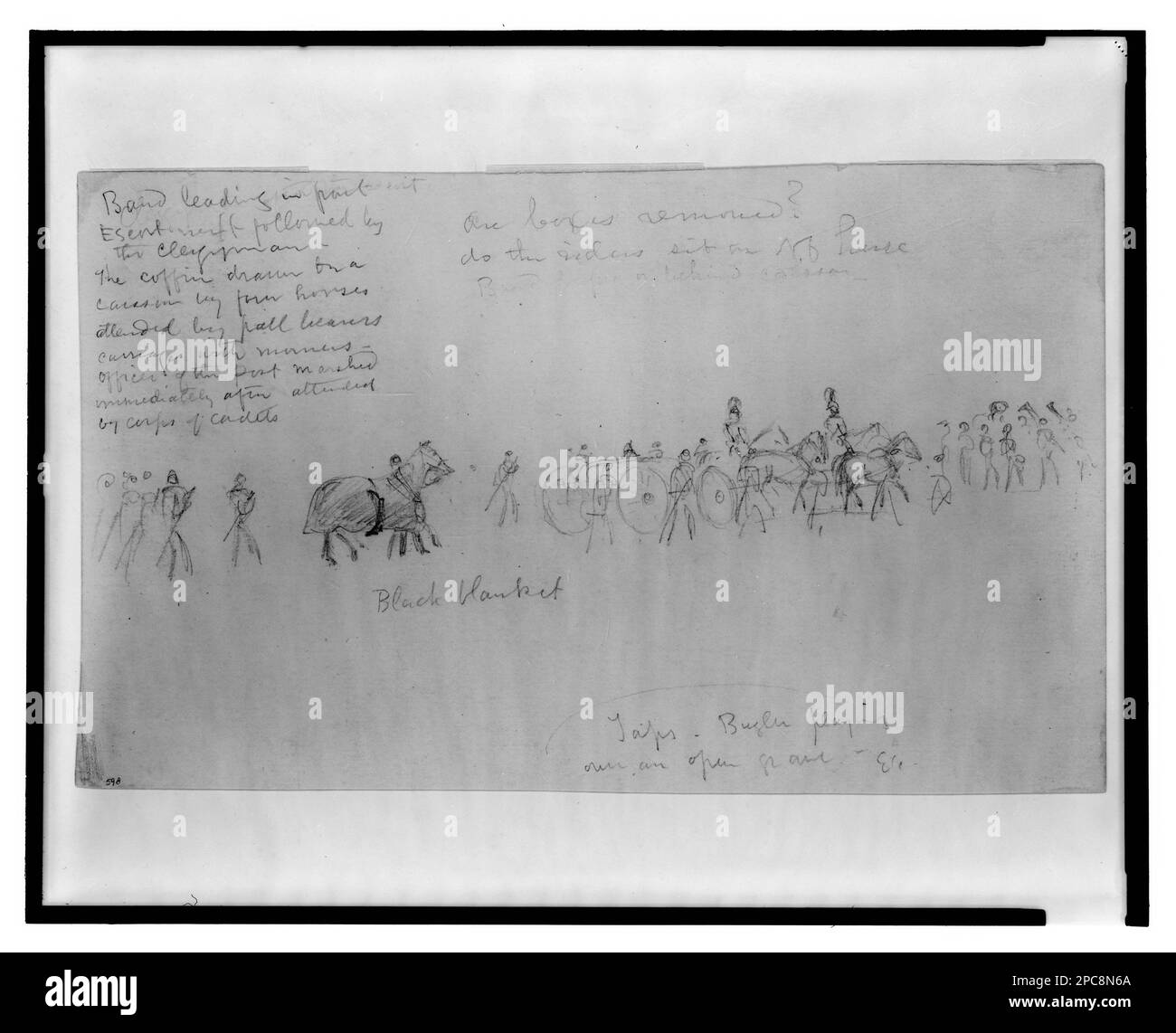 Eine militärische Beerdigung. Morgan Sammlung von Zeichnungen aus dem Bürgerkrieg. Beerdigungsriten und Zeremonien, 1860-1870, Soldaten, 1860-1870, Vereinigte Staaten, Geschichte, Bürgerkrieg, 1861-1865, Militärleben. Stockfoto