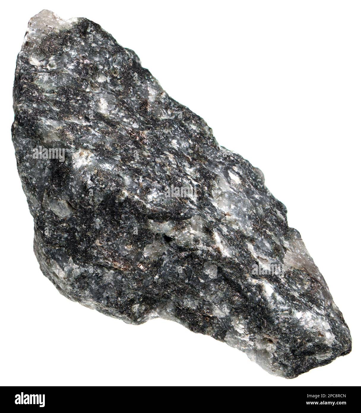 Gabbro – grobkörniges, aufdringliches, magmatisches Gestein, das durch das langsame Abkühlen von Magnesium- und eisenreichem Magma entstanden ist (c4cm mm lang) Stockfoto