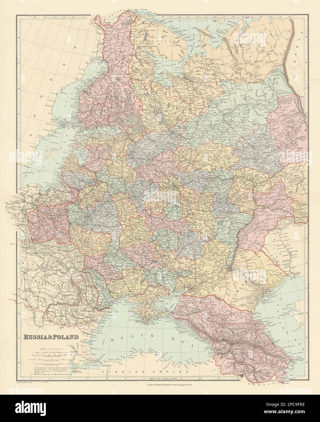 Russland Und Polen. Kaukasus. Die Republiken krais sind Eisenbahnen. STANFORD 1904 Karte Stockfoto