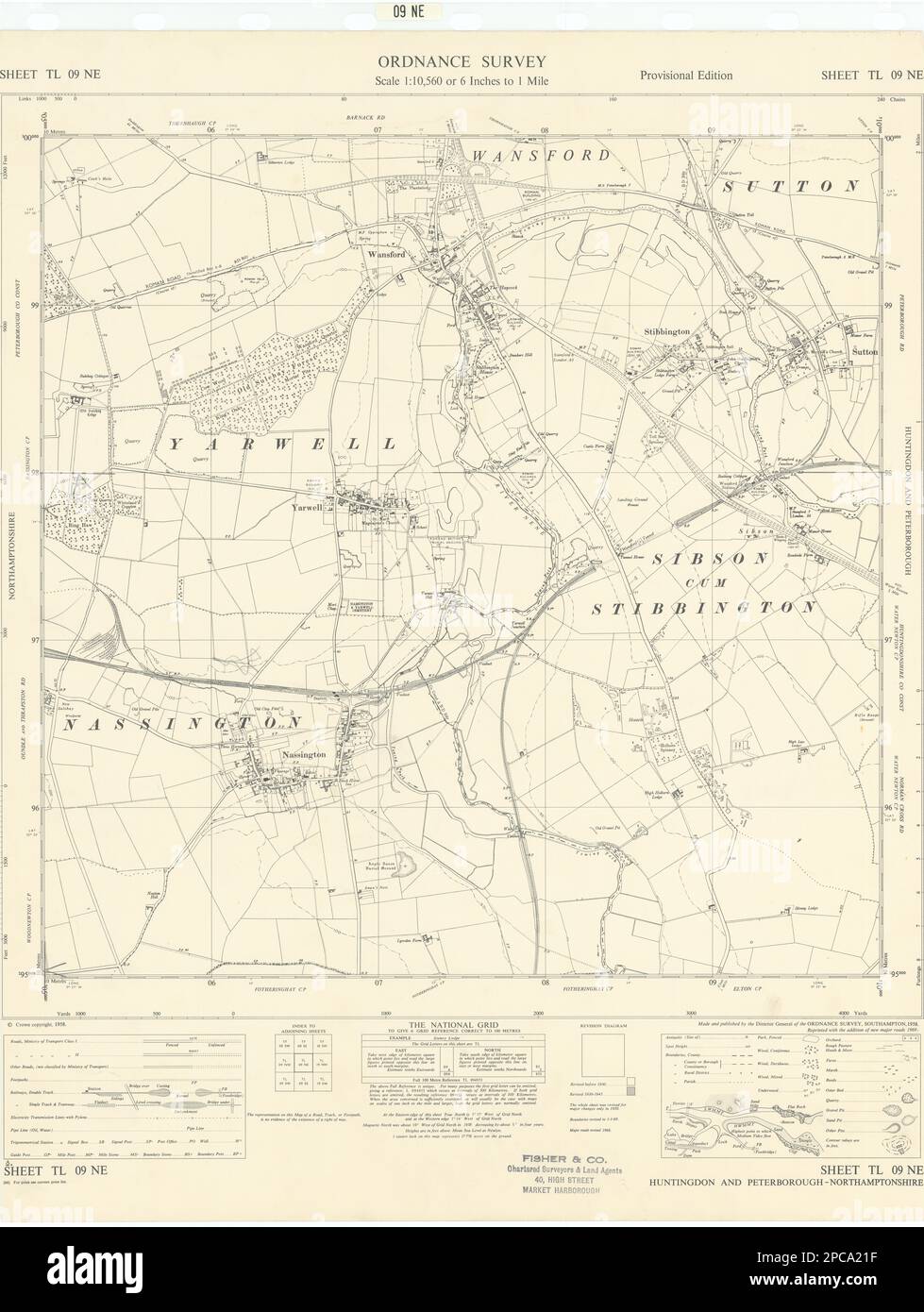 Ordnance Survey TL09NE Northants/Cambs Yarwell Nassington Wansford 1969 Karte Stockfoto