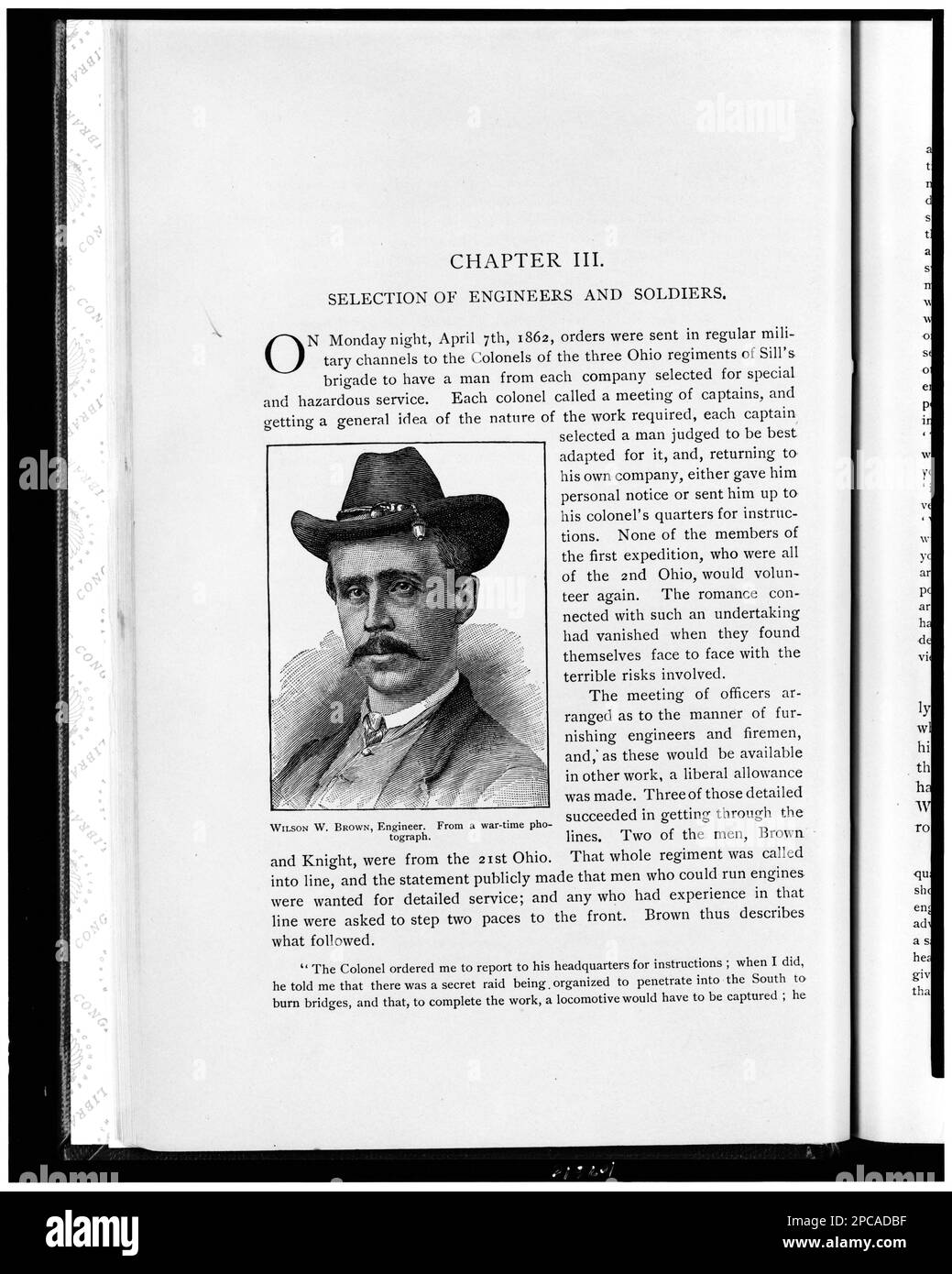 Wilson W. Brown, Ingenieur. Von einem Kriegsfoto. Illus. In: Daring and Leiden / William Pittenger. New York: War Publishing Co, 1887. Brown, Wilson W., Militärdienst, USA, Geschichte, Bürgerkrieg, 1861-1865, Geheimoperationen, Union. Stockfoto