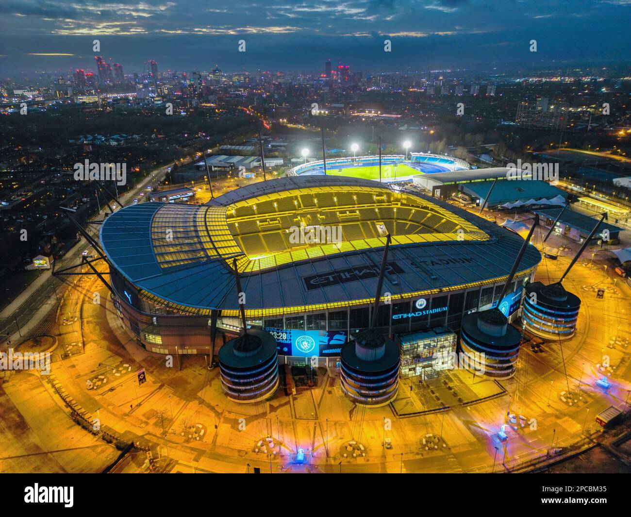 Manchester City, Etihad Stadion. Luftbild. 30. Januar 2023 Stockfoto