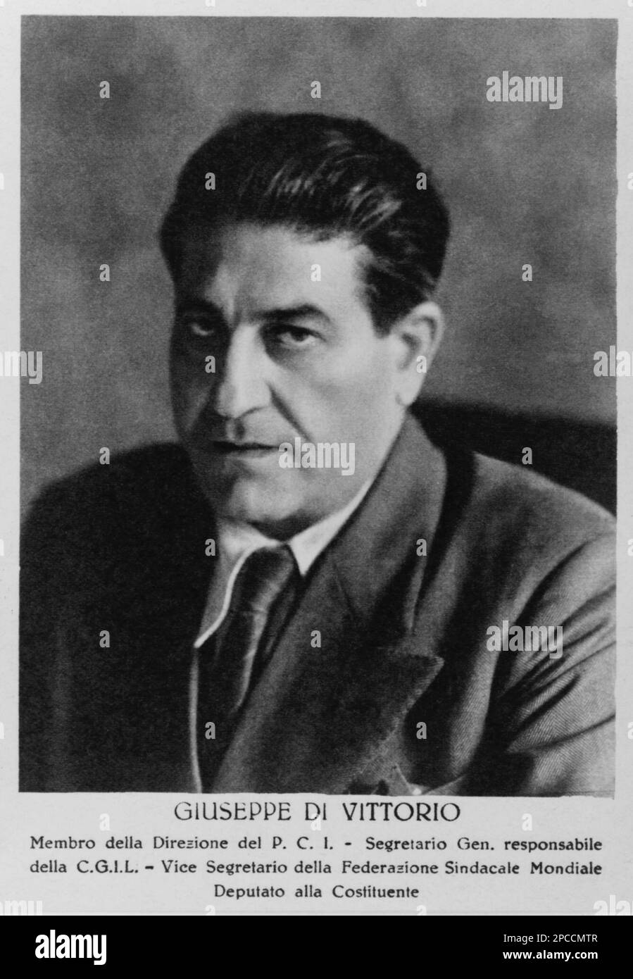 1949, Roma , Italien : der kommunistische italienische Politiker GIUSEPPE DI VITTORIO ( 1892 - 1957 ) - PCI - P.C.I. - PARTITO COMUNISTA ITALIANO - COMUNISMO - LIBERAZIONE - RESISTENZA - PORTRAIT - RITRATTO - POLITICA - POLITICA - ITALIA - POLITIC - ITALIEN --- ARCHIVIO GBB Stockfoto
