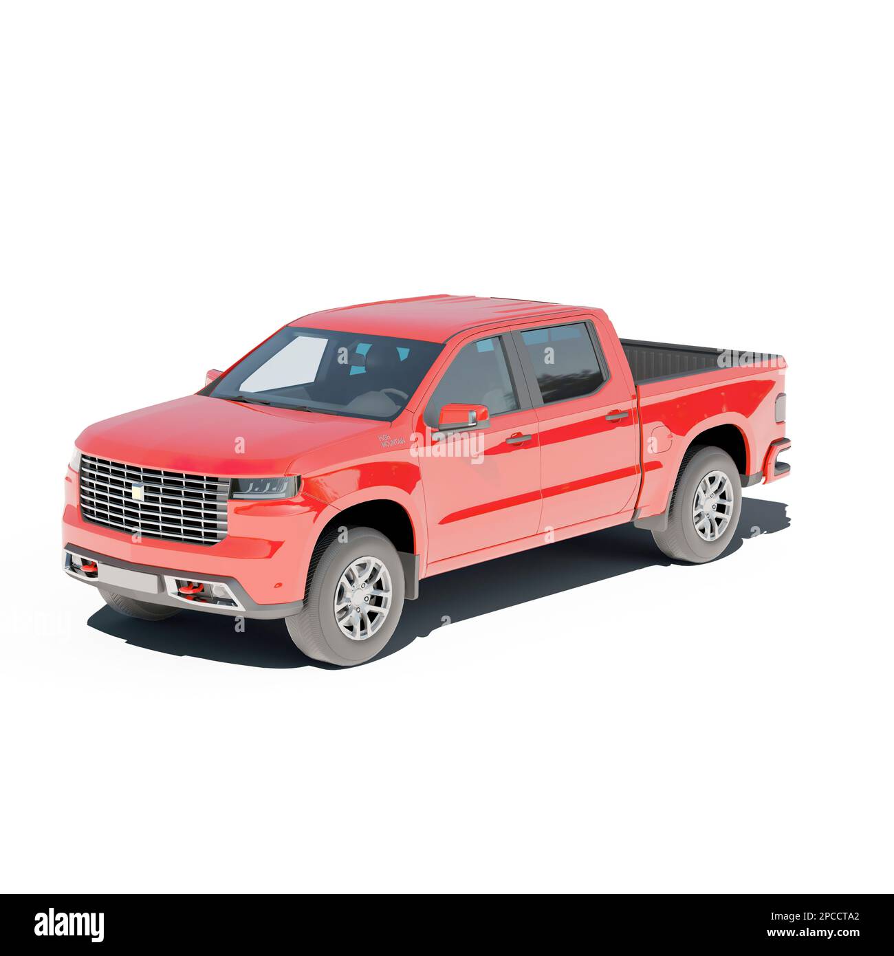 Roter 3D-Lkw auf weißem Hintergrund, perfekt für grafische Designprojekte Stockfoto