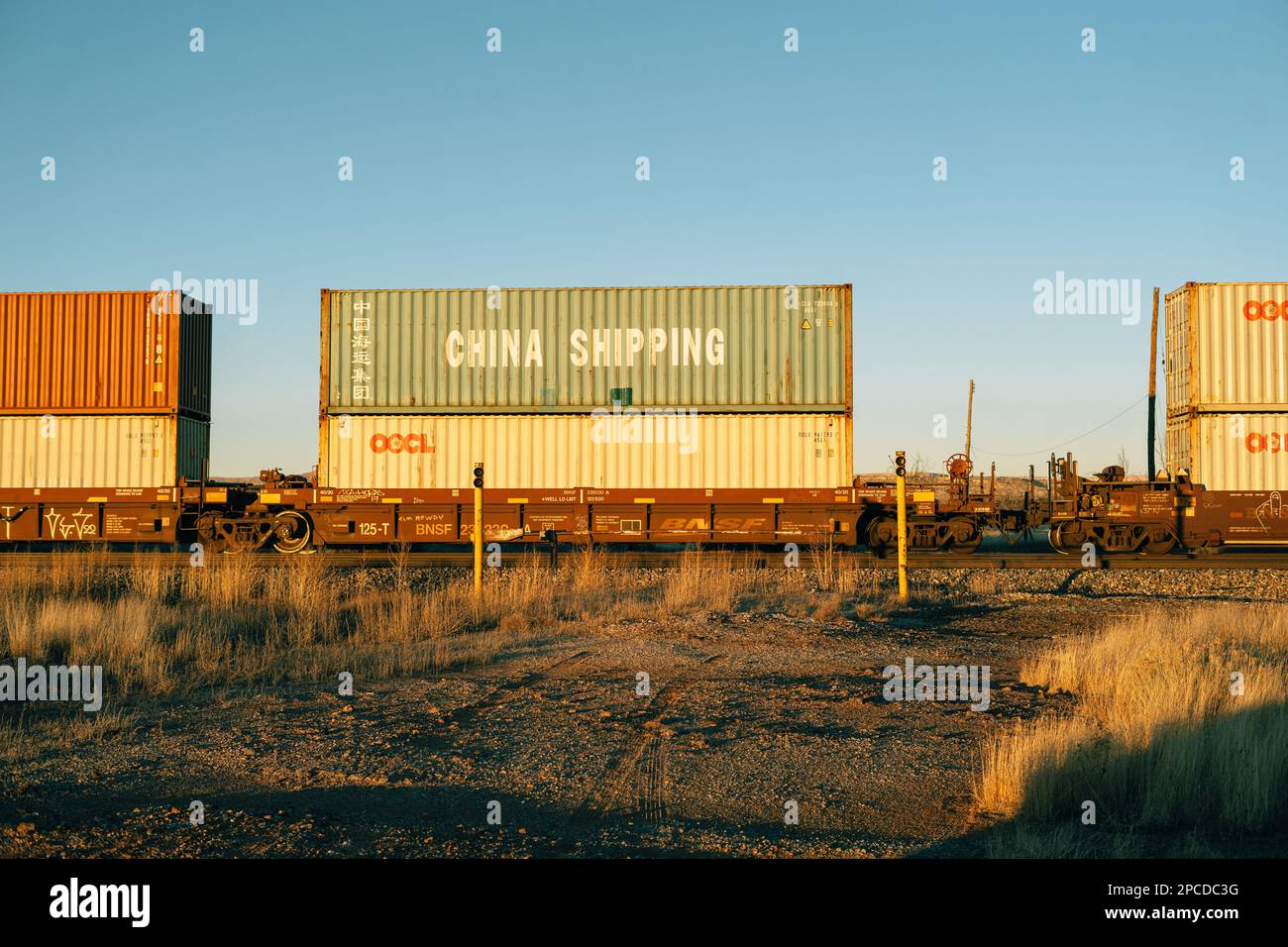 China Shipping Railroad Car, Grants, New Mexico Stockfoto