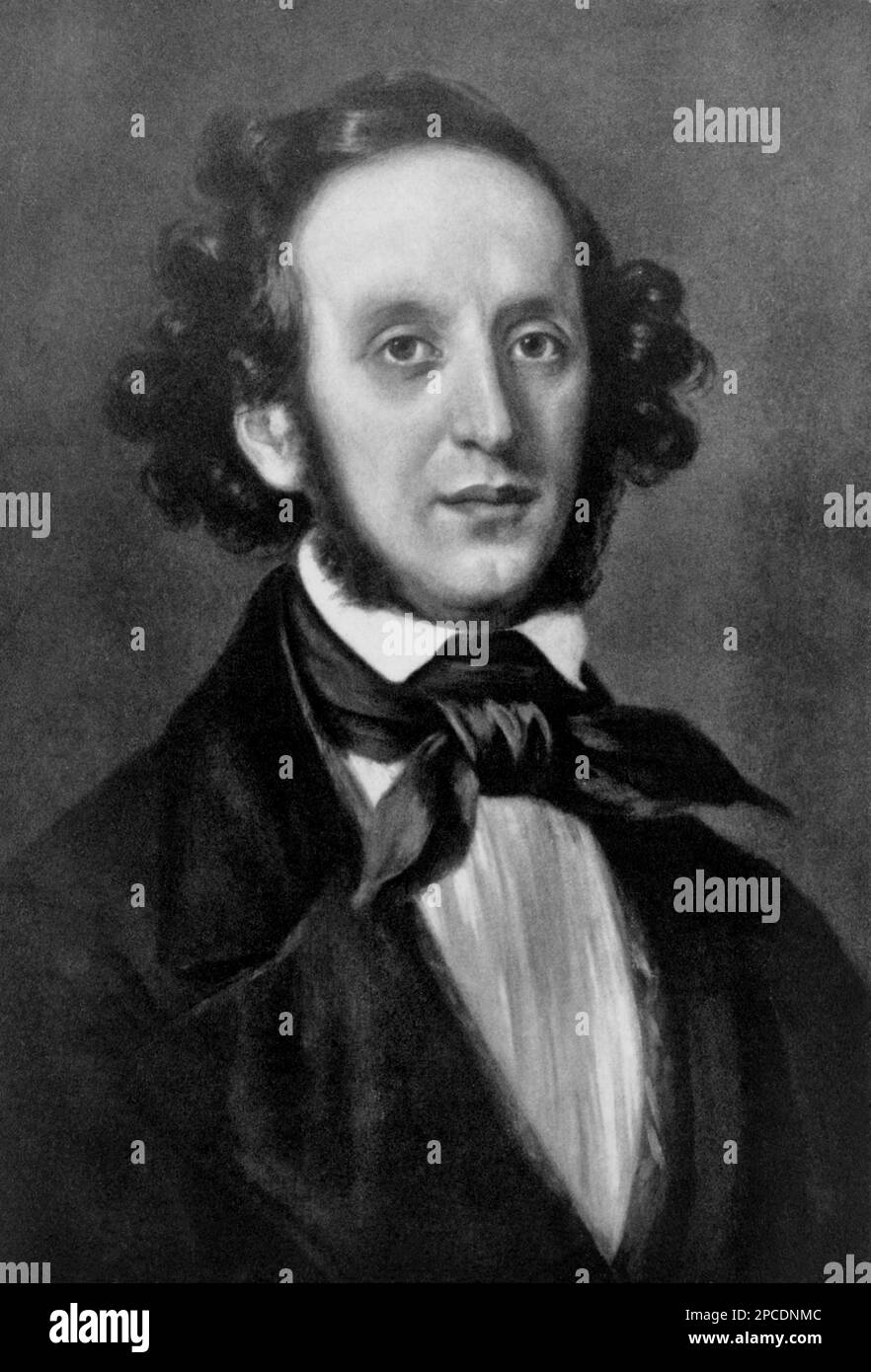 Jakob Ludwig Felix Mendelssohn Bartholdy, geboren und allgemein bekannt als Felix MENDELSSOHN ( 1809 - 1847) , Porträt von Eduard Magnus ( 1799 - 1872 ). War deutscher Komponist, Pianist und Dirigent der frühen Romantik. Er war ein Enkel des jüdischen Philosophen Moses Mendelssohn . MUSICA CLASSICA - KLASSISCH - COMPOSITORE - MUSICISTA - Portrait - Rituto - Bart - barba - favoriti - MENDELSON - Cravatta - Krawatte - Kragen - colletto --- ARCHIVIO GBB Stockfoto