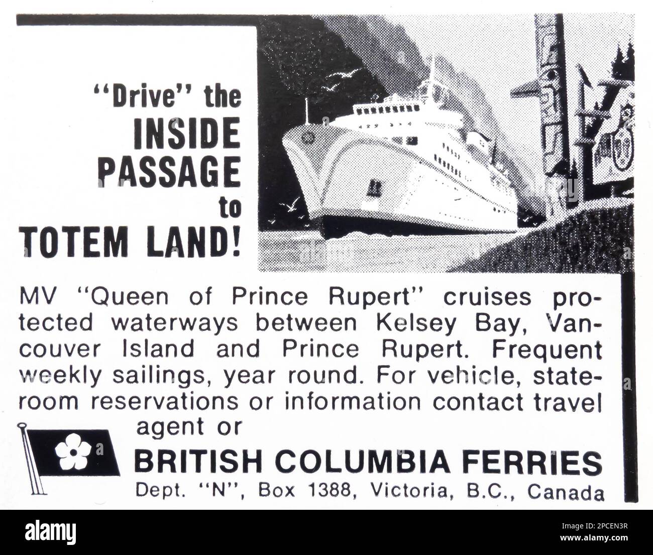 Werbung für British Columbia Ferries in einem Magazin in NatGeo Juni 1969 Stockfoto