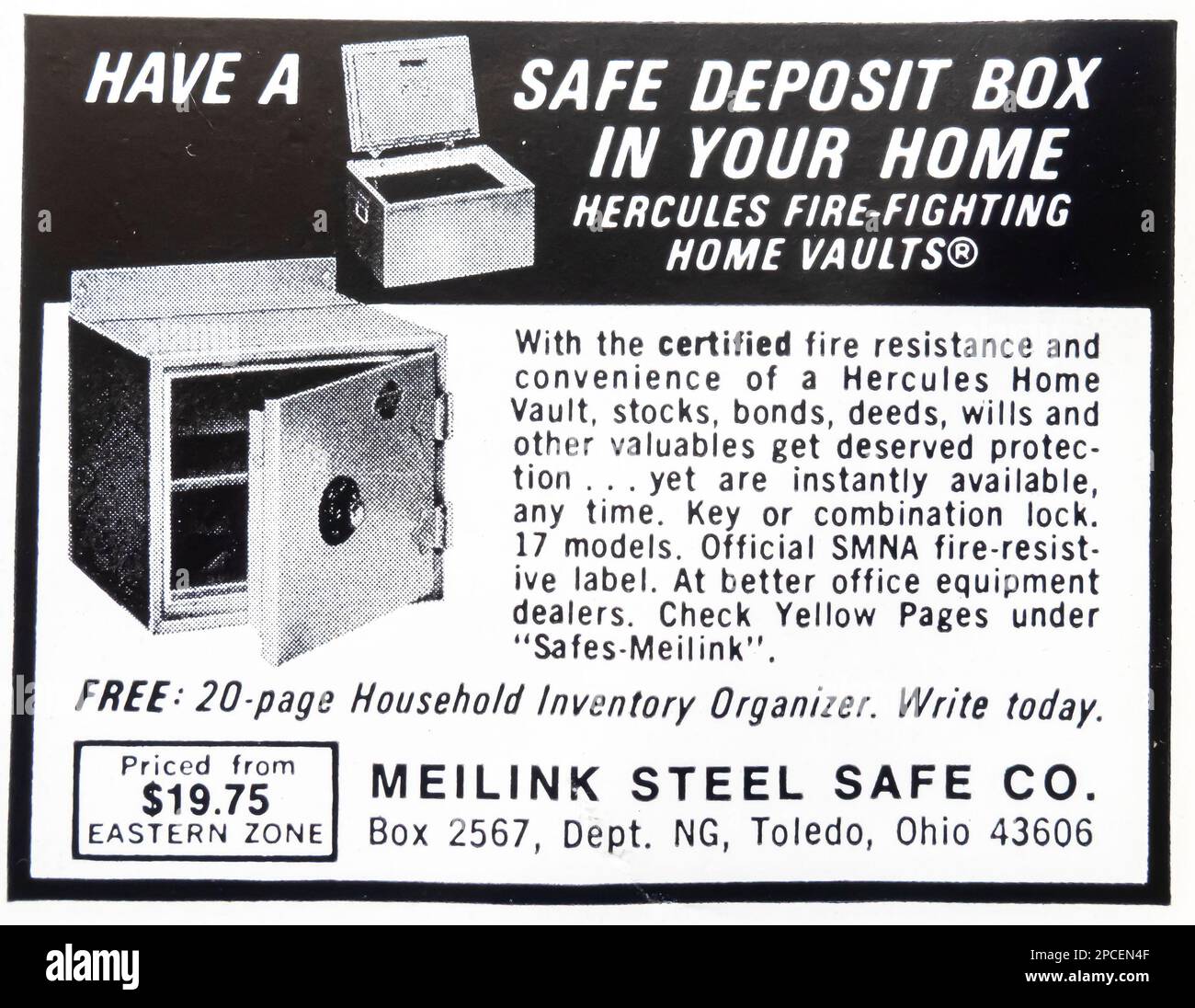 Meilink Steel Safe Werbespot in einem NatGeo Magazin Juni 1969 Stockfoto