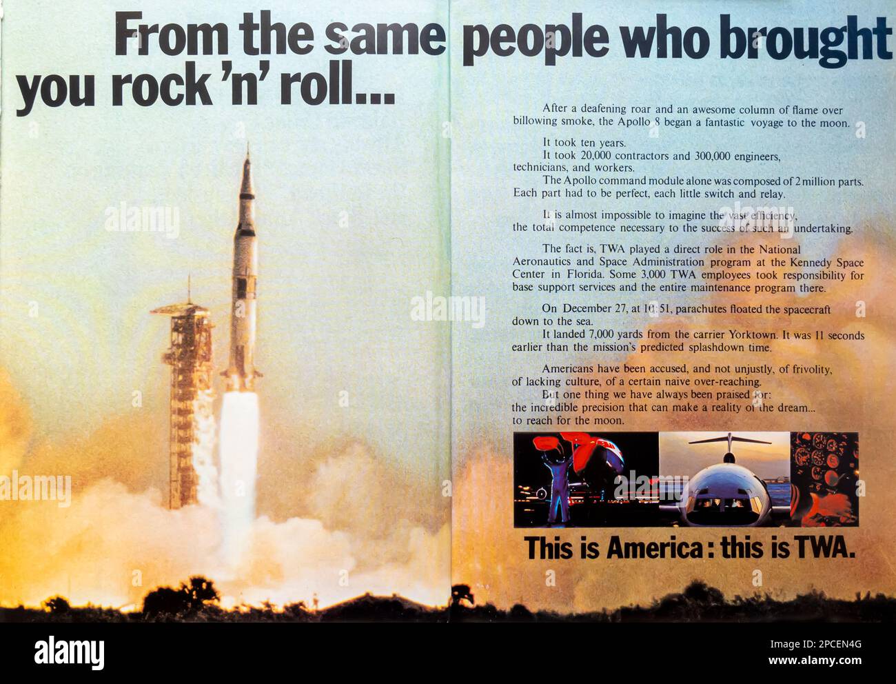 TWA, Werbung von Trans World Airlines in einem Magazin in NatGeo, Juni 1969 Stockfoto