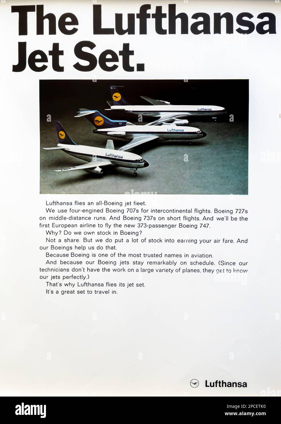 Werbung für Lufthansa Boeing Jets in einer Zeitschrift NatGeo Juni 1969 Stockfoto