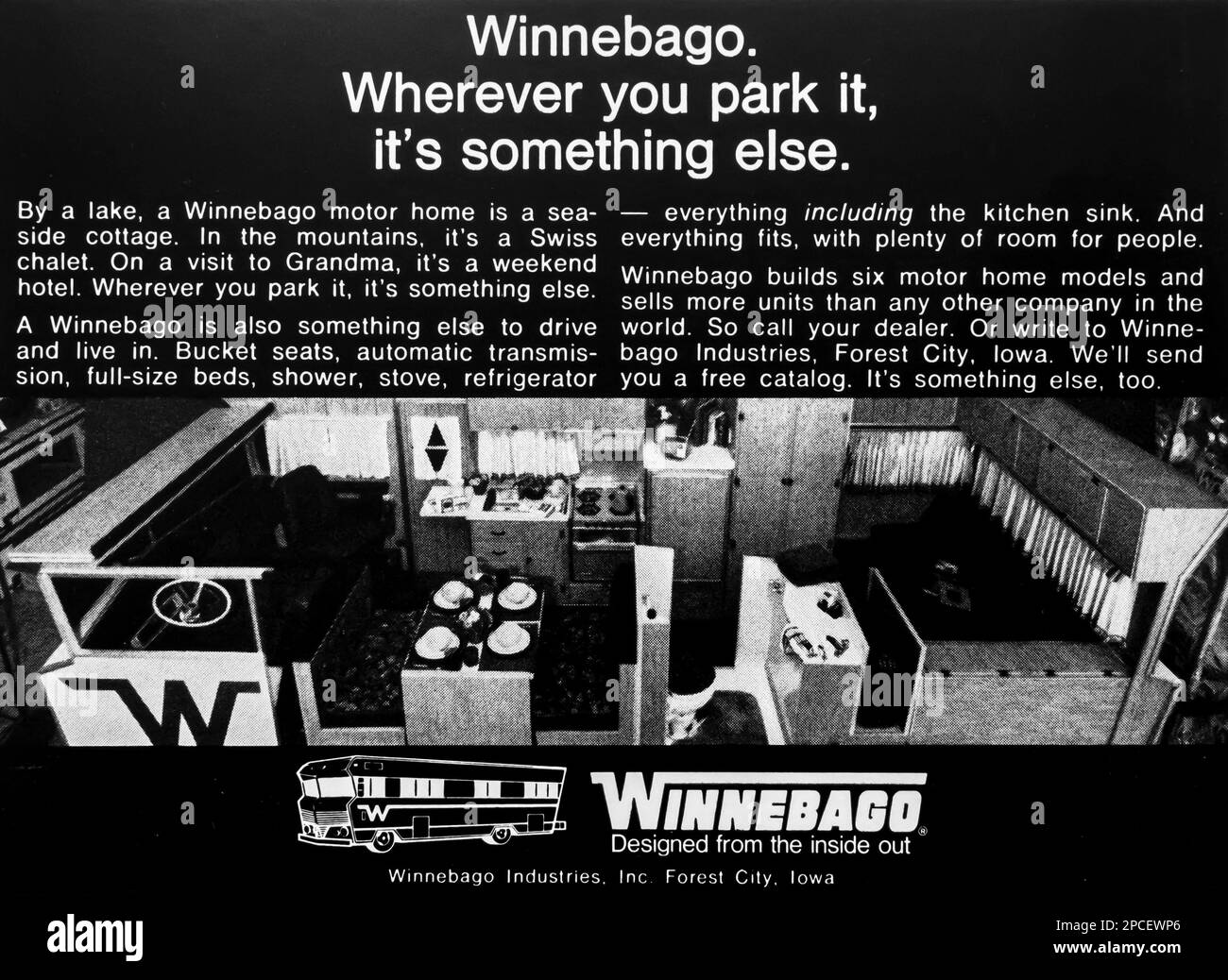 Winnebago Motorhausanzeige in einer Zeitschrift NatGeo Juni 1969 Stockfoto