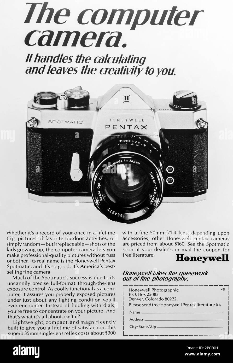 Pentax Honeywell-Kamerawerbung in einem NatGeo-Magazin September 1969 Stockfoto