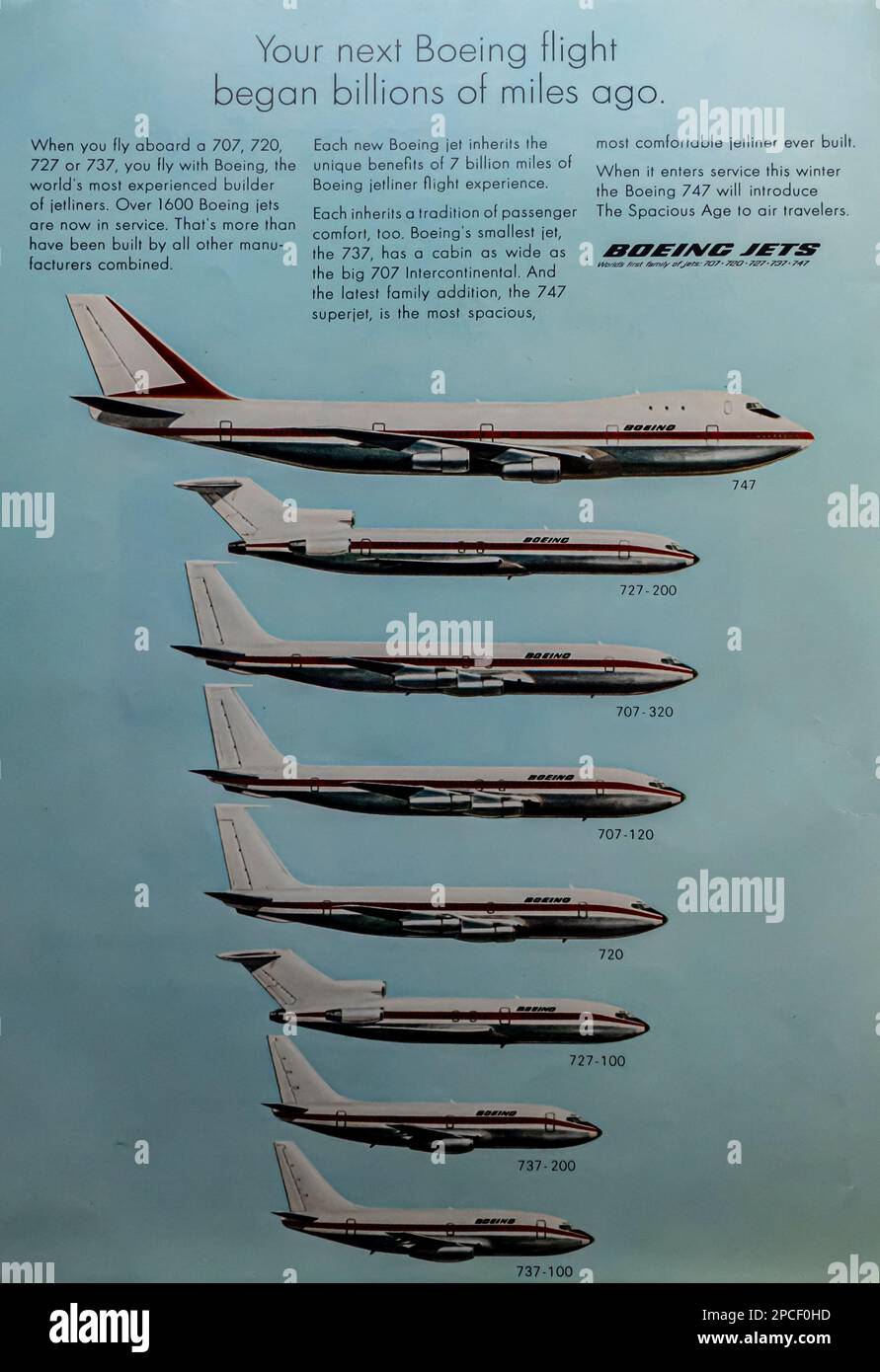 Boeing-Werbespot in einer Zeitschrift NatGeo September 1969 Stockfoto