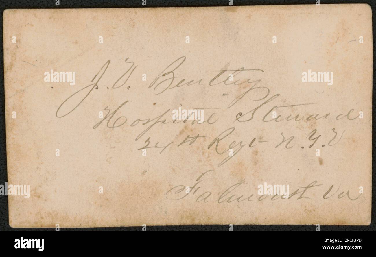 Zweiter Leutnant James V. Bentley von Co D, 24. New York Infanterie Regiment and Co H, 15. New Jersey Infanterie-Regiment in Uniform. Liljenquist Family Sammlung von Bürgerkriegsfotos, pp/liljpaper. Bentley, James V., 1836-1881, USA, Armee, New York Infanterie Regiment, 24. (1861-1863), People, United States, Army, New Jersey Infanterie Regiment, 15. (1862-1865), People, Soldiers, Union, 1860-1870, Militäruniformen, Union, 1860-1870, Gesundheitspersonal, 1860-1870, Usa, Geschichte, Bürgerkrieg, 1861-1865, Militärpersonal, Union, Vereinigte Staaten, Geschichte, Bürgerkrieg, 1861-18 Stockfoto