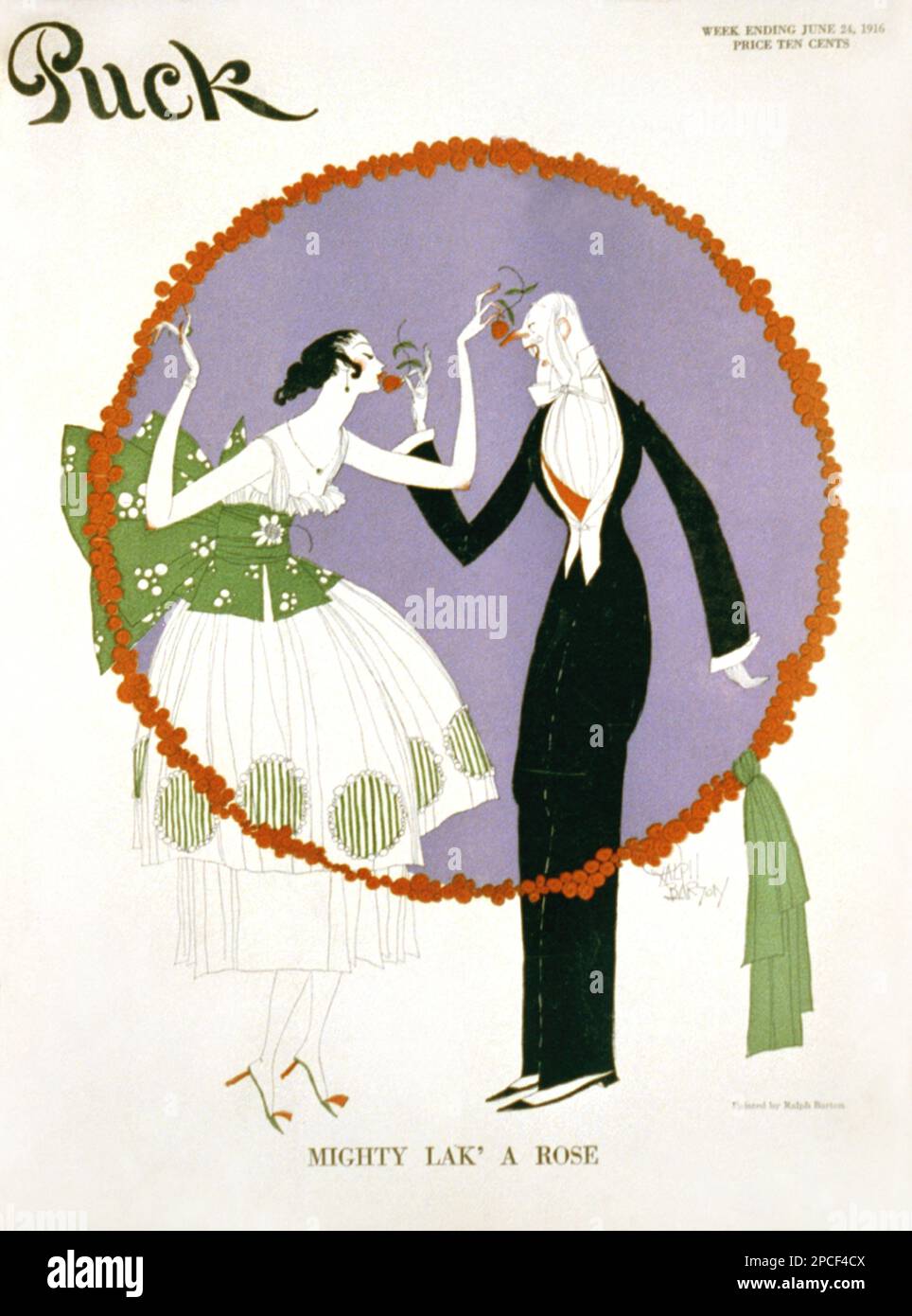 1916 , 24 juni, USA : das amerikanische Magazin PUCK , Cover-Kunstwerke von RALPH BARTON ( 1891 - 1931 ). Barton war ein amerikanischer Künstler, der für seine Cartoons und Karikaturen von Schauspielern und anderen Prominenten bekannt ist. - COVER - COPERTINA - ART DECO' - ILLUSTRATOR - ILLUSTRATORE - ILLUSTRAZIONE - rivista illustrata - ARTS - ARTE - FUR - LIEBHABER - INNAMORATI - AMANTI - fiore - fiori - Blumen - MODA - Caricatura - Karikatur - CAFE' SOCIETY ----- Archivio GBB Stockfoto