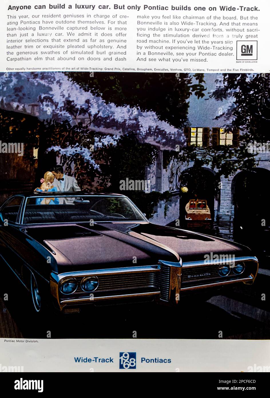Pontiac Wide-Track-Werbung in einer Zeitschrift NatGeo März 1968 Stockfoto