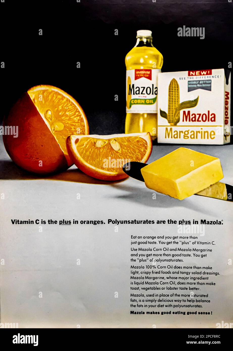 Werbung für Maisöl von Mazola in einem Magazin von NatGeo Juli 1968 Stockfoto