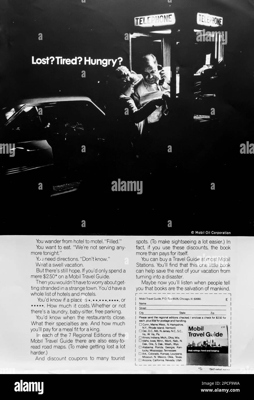 Mobil OIL corportation – Reiseführer in einem Magazin in NatGeo Juli 1968 Stockfoto