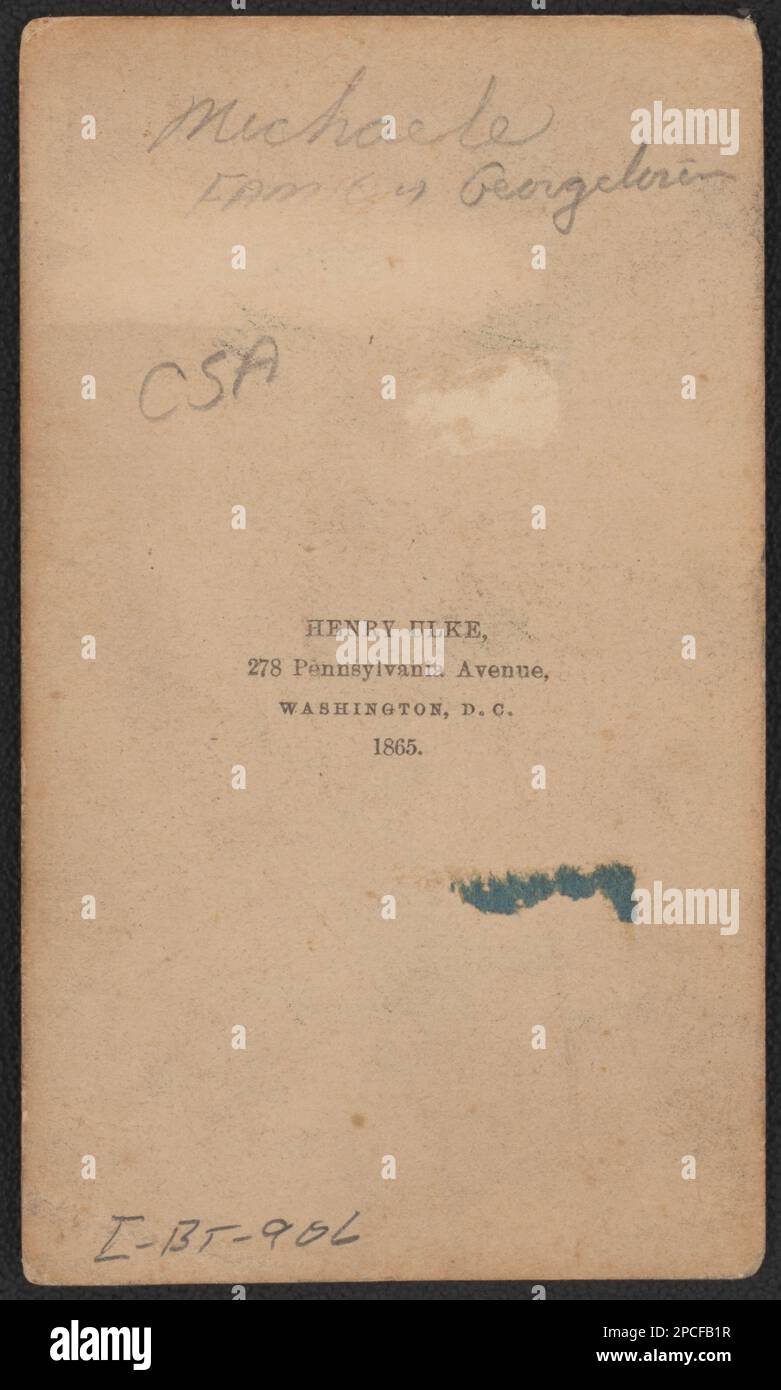 Nicht identifizierter Soldat in Konföderiertenuniform mit Schwert / Henry Ulke, 278 Pennsylvania Avenue, Washington, D.C. Liljenquist Family Sammlung von Bürgerkriegsfotos, pp/liljpaper. Konföderierte Staaten von Amerika, Armee, Volk, 1860-1870, Soldaten, Konföderat, 1860-1870, Militäruniformen, Konföderat, 1860-1870, USA, Geschichte, Bürgerkrieg, 1861-1865, Militärpersonal, Konföderierter. Stockfoto