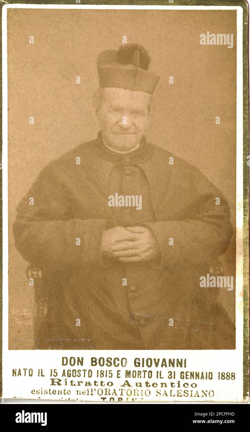 Der italienische Heilige Don GIOVANNI BOSCO ( 1815 - 1888 ), Porträt des Malers Giuseppe Rollini - SANTO - san - Sant - RELIGIONENKATTOLICA - KATHOLIKISCHE RELIGION - gesegnet - Halsband - colletto - Prelato - prete - Priester - Porträt - Rituto - römisch-katholische Kirche ------ Archivio GBB Stockfoto