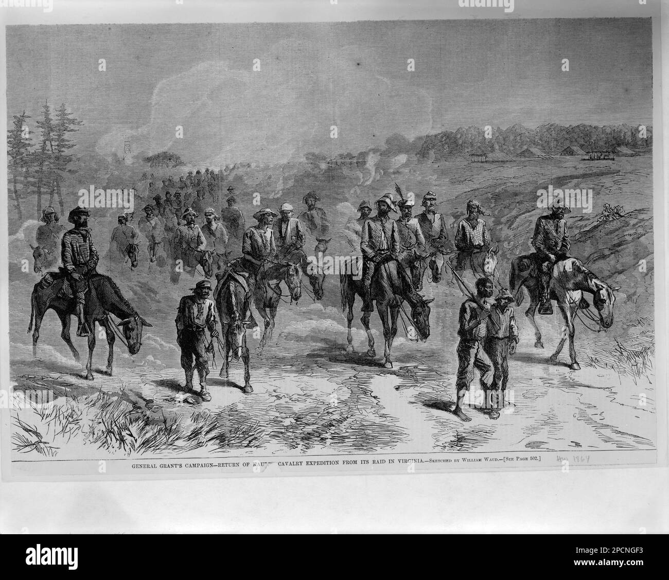 General Grants Wahlkampf - Rückkehr von Kautzs Kavallerieexpedition von ihrem Angriff in Virginia / skizziert von William Waud.. Titel von Element, Abbildungen Aus Richtung Harper's Weekly, Vol. 8, No. 397 (1864. August 6), S. 508. Kautz, August V, (August Valentine), 1828-1895, Militärdienst, USA, Geschichte, Bürgerkrieg, 1861-1865, Militärpersonal, Union, Kavallerie, Union, Virginia, 1860-1870, Campaigns & Battles, Virginia, 1860-1870, Fatigue, 1860-1870. Stockfoto