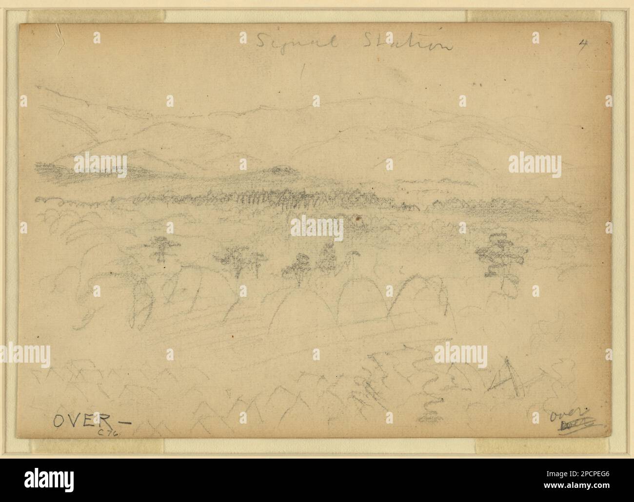 Signalstation. Morgan Sammlung von Zeichnungen aus dem Bürgerkrieg. USA, Armee, Signalkorps, 1860-1870, Militärlager, 1860-1870, Usa, Geschichte, Bürgerkrieg, 1861-1865, Kommunikation, Usa Stockfoto