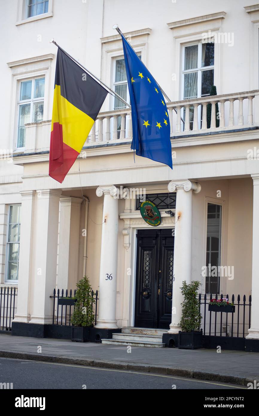 Belgische Botschaft, Belgrave Square, London, Vereinigtes Königreich (Kredit: Sinai Noor / Alamy) Stockfoto