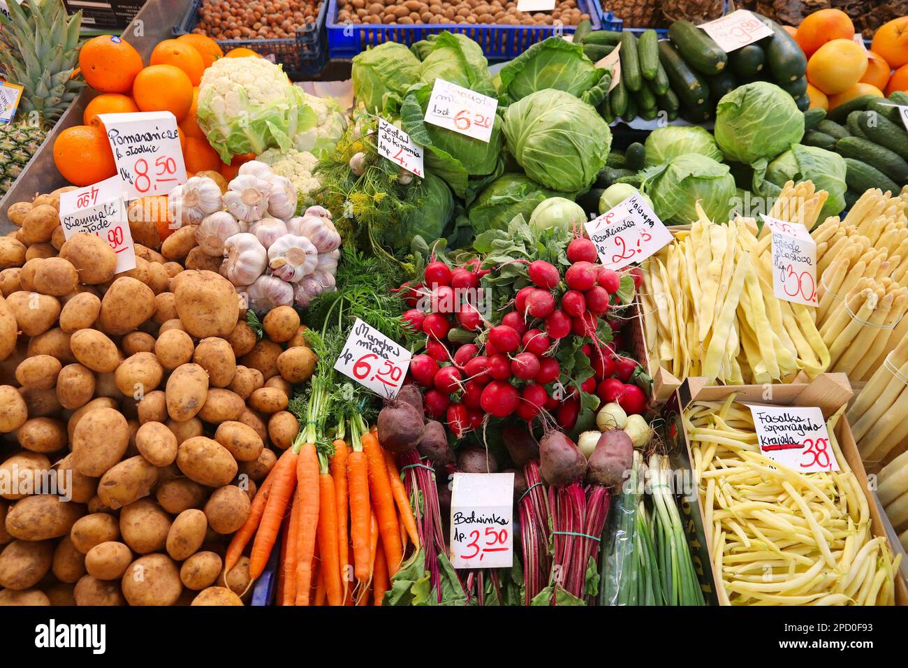 Die Preise für Gemüse in Polen. Lebensmittelmarkt in Polen - Markthalle ...