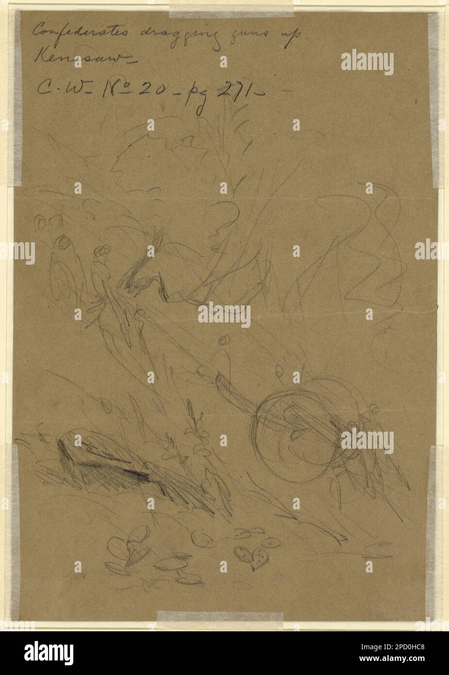 Konföderierte schleppen Waffen nach Kenesaw. Morgan-Sammlung von Zeichnungen aus dem Bürgerkrieg, ausgestellt in „The American Civil war Field Notes : Sketches from Cairo to Richmond“ in der O'Kane Gallery, University of Houston, Texas, 2008-2009. Kennesaw Mountain, Battle of, GA, 1864, Artillerie (Waffen), 1860-1870, Usa, Geschichte, Bürgerkrieg, 1861-1865, Campaigns & Battles, USA, Georgia, Kennesaw Stockfoto
