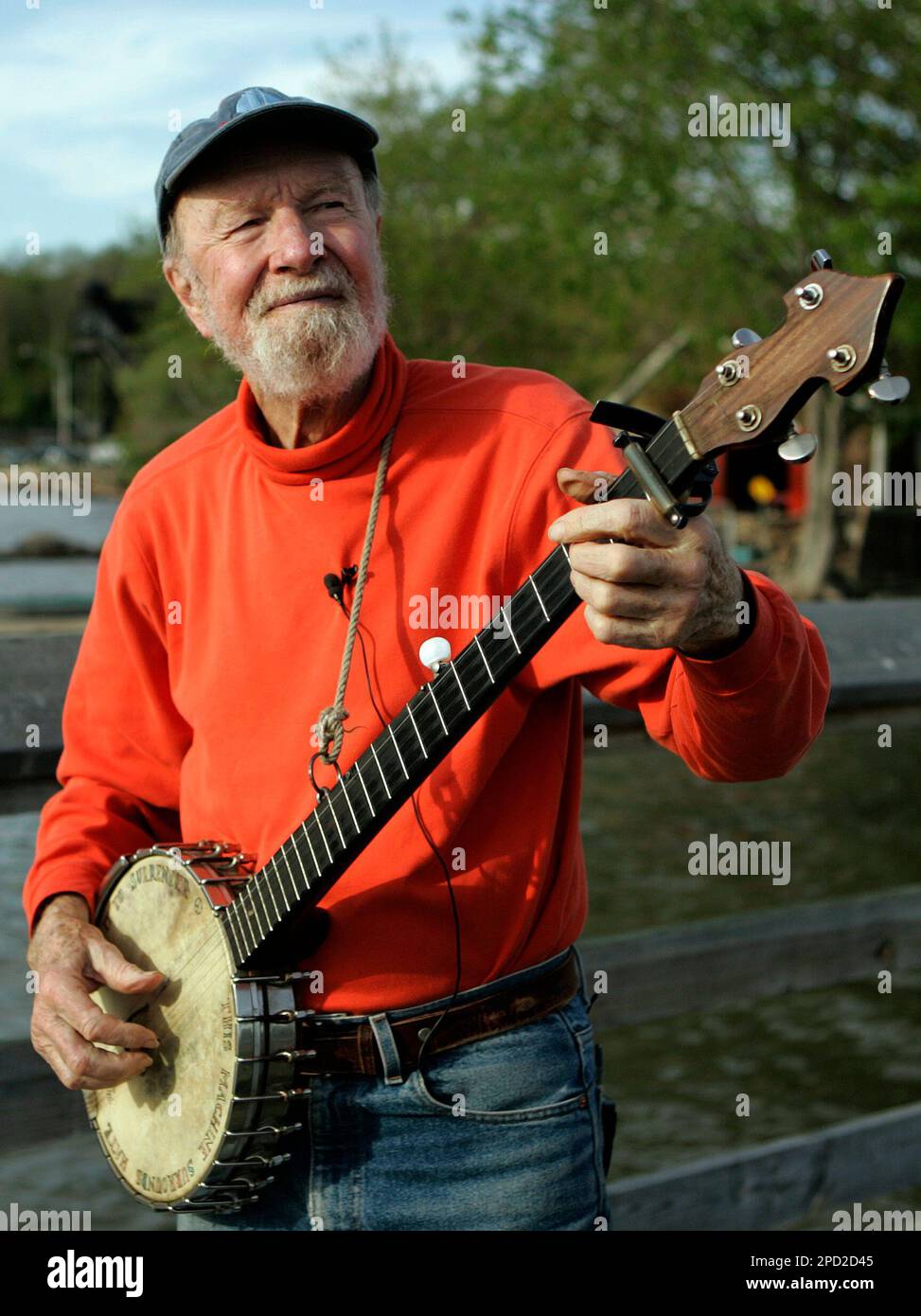 Pete Seeger plays his banjo May 5, 2006 in Beacon, N.Y. The earnest