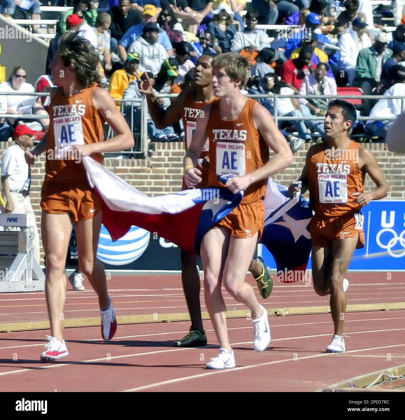 Members of the Texas distance medley relay team, Jake Morse, front left